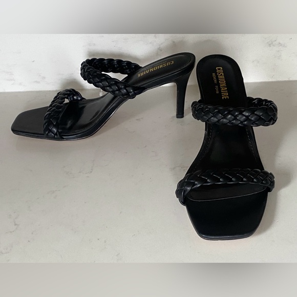 NEW Cushionaire Pippa Faux Leather Braid Strap Sandals Heels Square Toe Black 8 - Picture 5 of 10